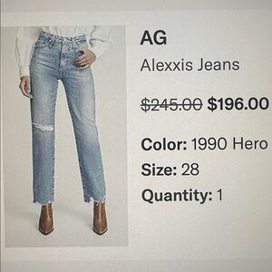 AG Alexis High Rise Vintage Straight Leg Jeans Size 28 Color 1990 Hero